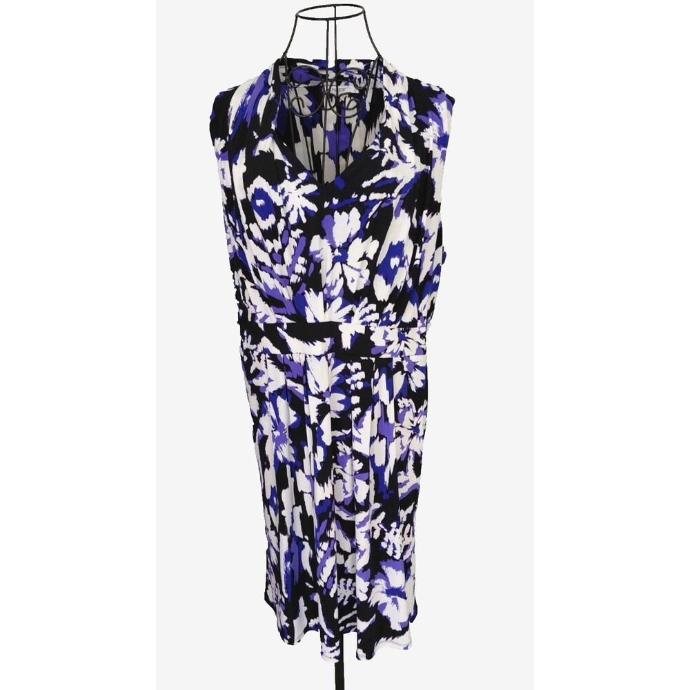 Chicos Dress Sz 3 (XL) Black Periwinkle Floral Stretchy Travel Waistband